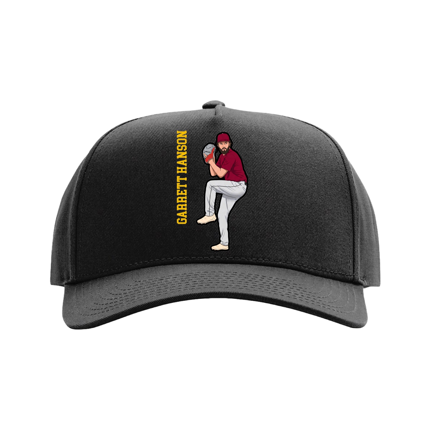 Full Fabric Five-Panel Champ Cap — Name Vertical in Black