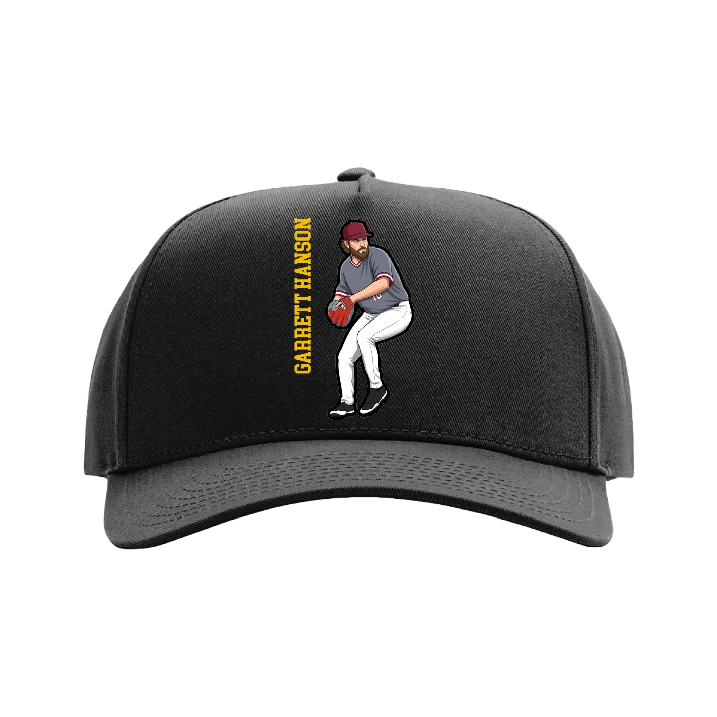 Full Fabric Five-Panel Champ Cap — Name Vertical in Black