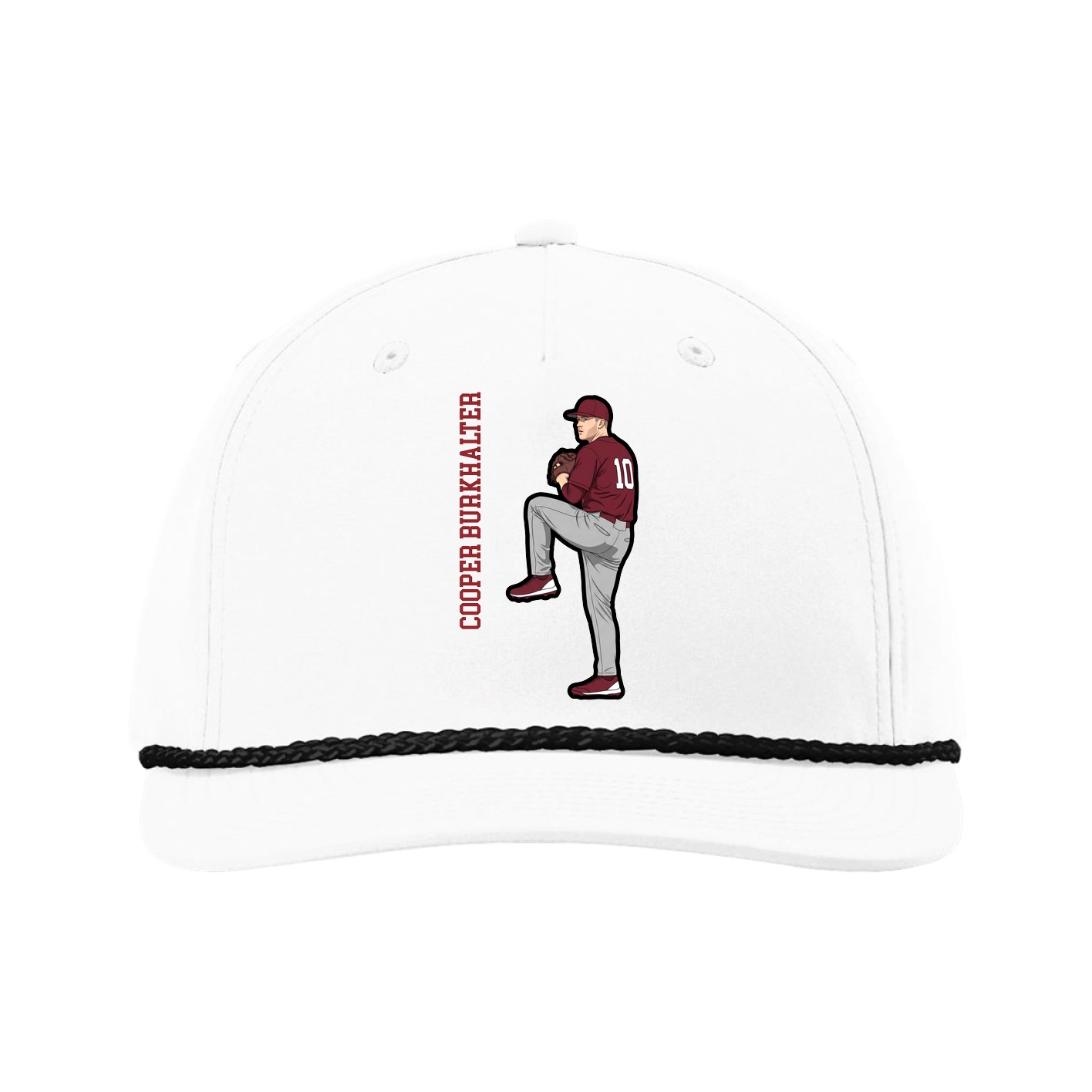 Five-Panel Classic Rope Cap — Name Vertical in White