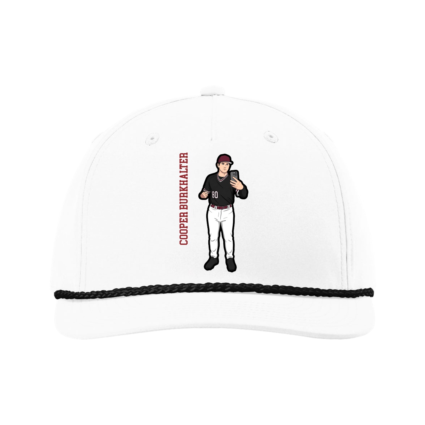 Five-Panel Classic Rope Cap — Name Vertical in White