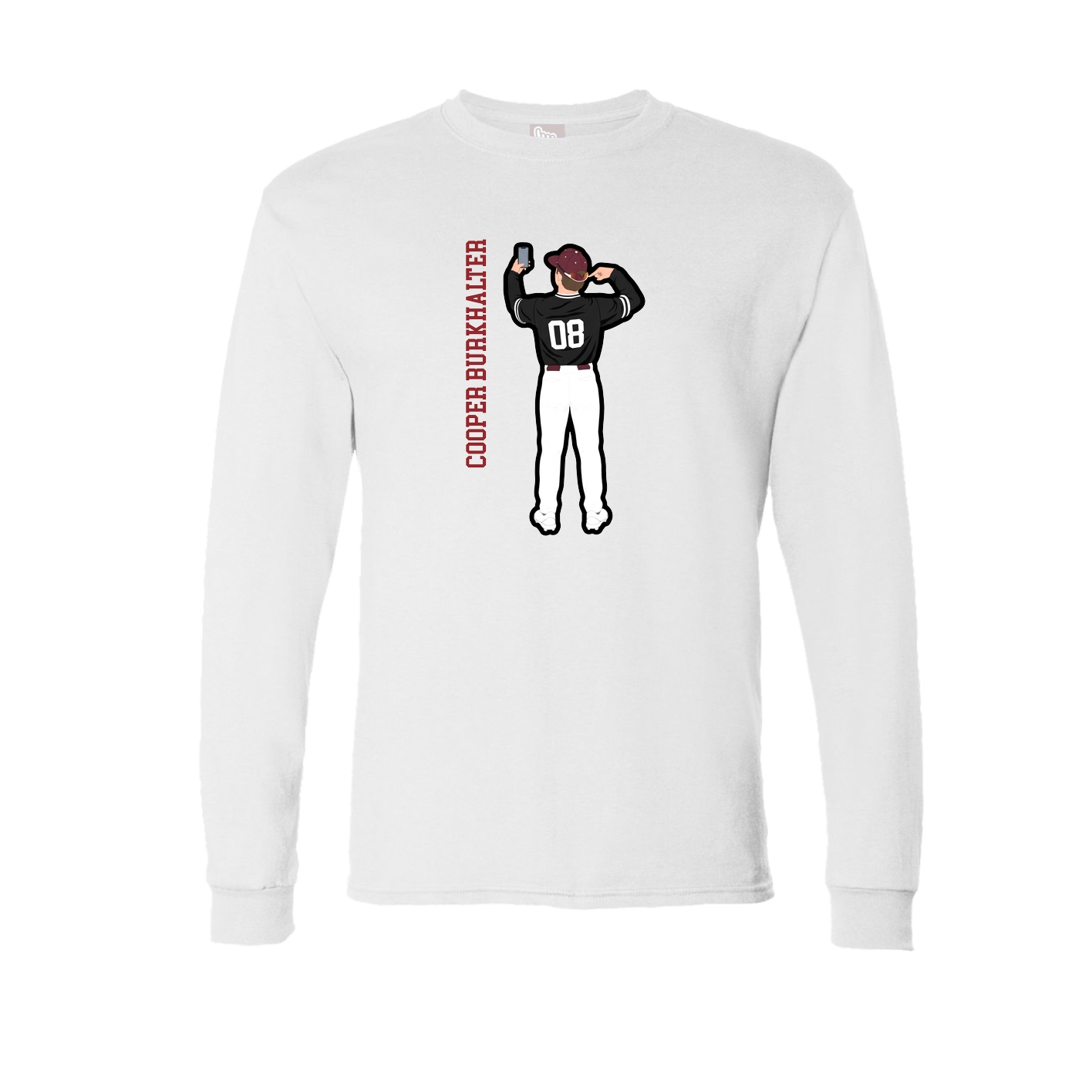 Long Sleeve Tee — Name Vertical in White