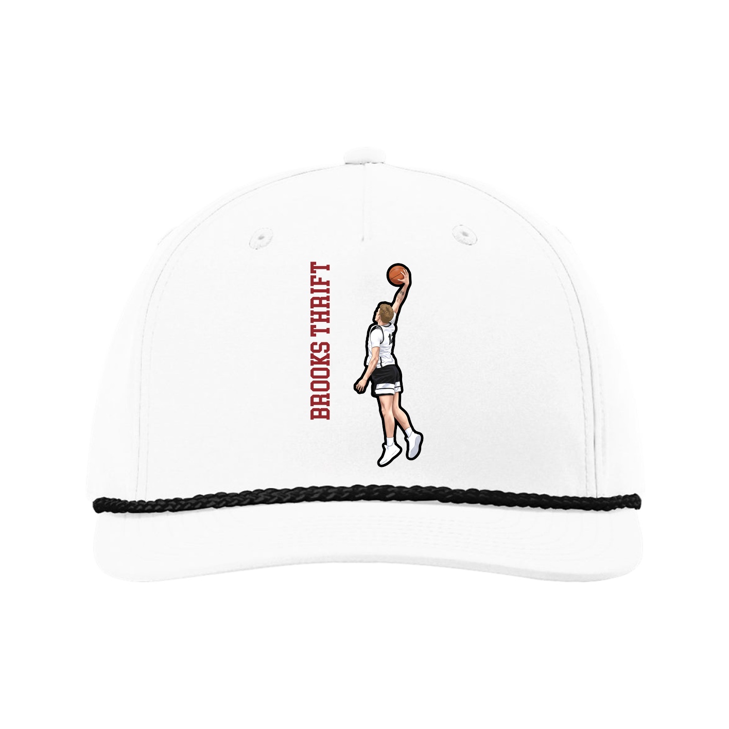 Five-Panel Classic Rope Cap — Name Vertical in White
