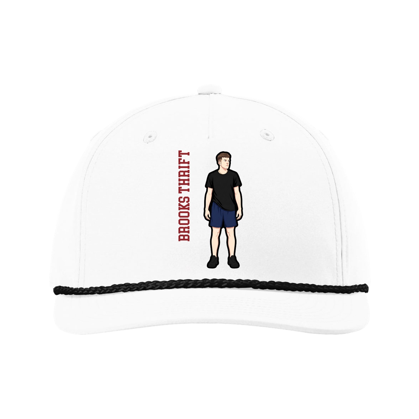 Five-Panel Classic Rope Cap — Name Vertical in White