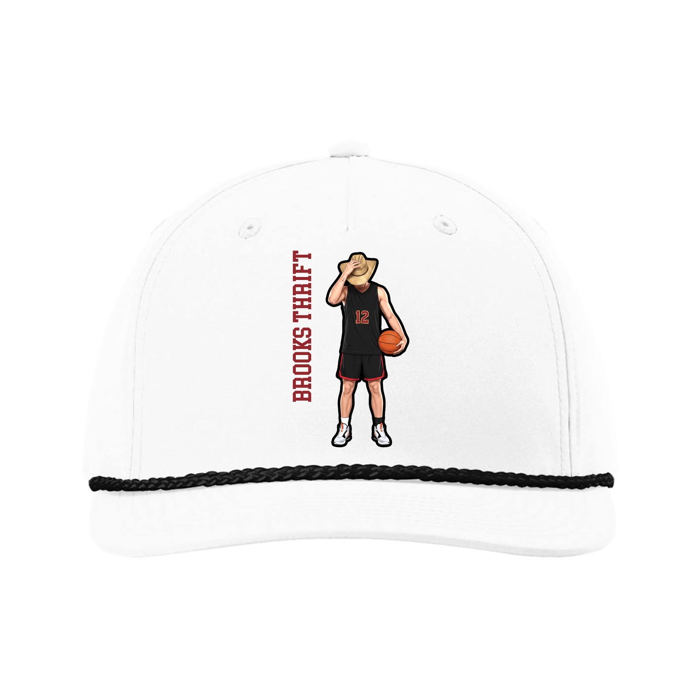 Five-Panel Classic Rope Cap — Name Vertical in White