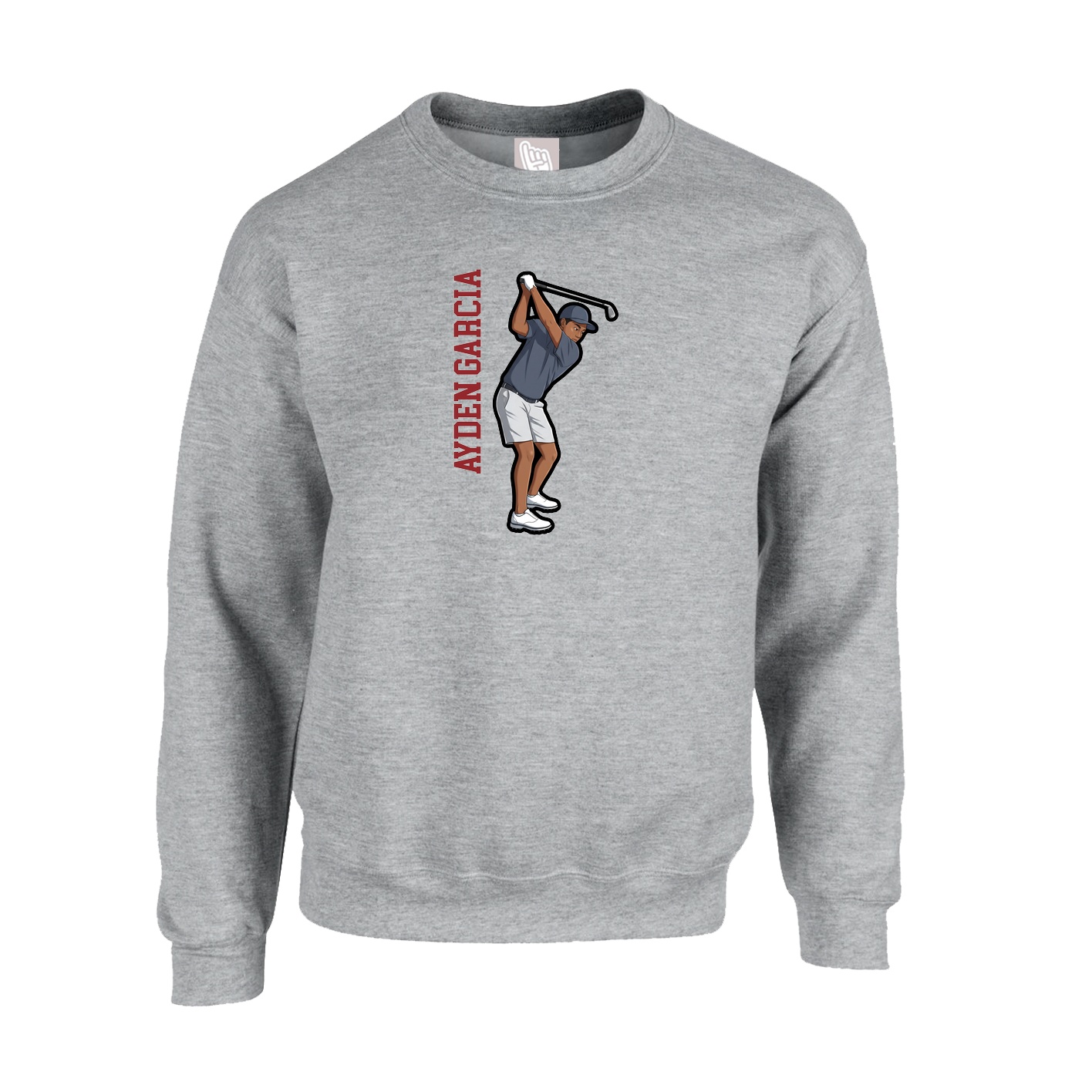 Fleece Crew — Name Vertical in Grey