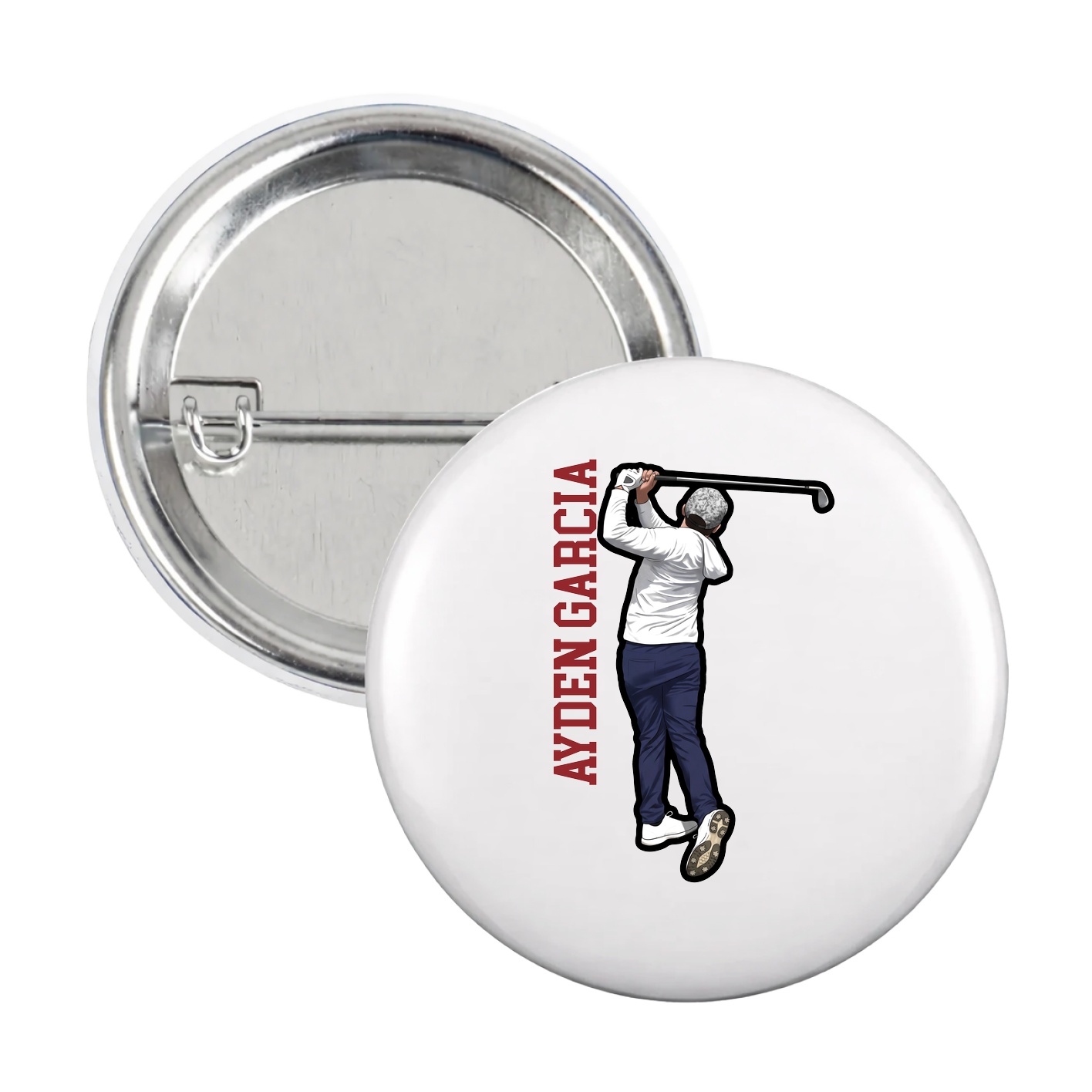 Game Day Button — Name Vertical in White