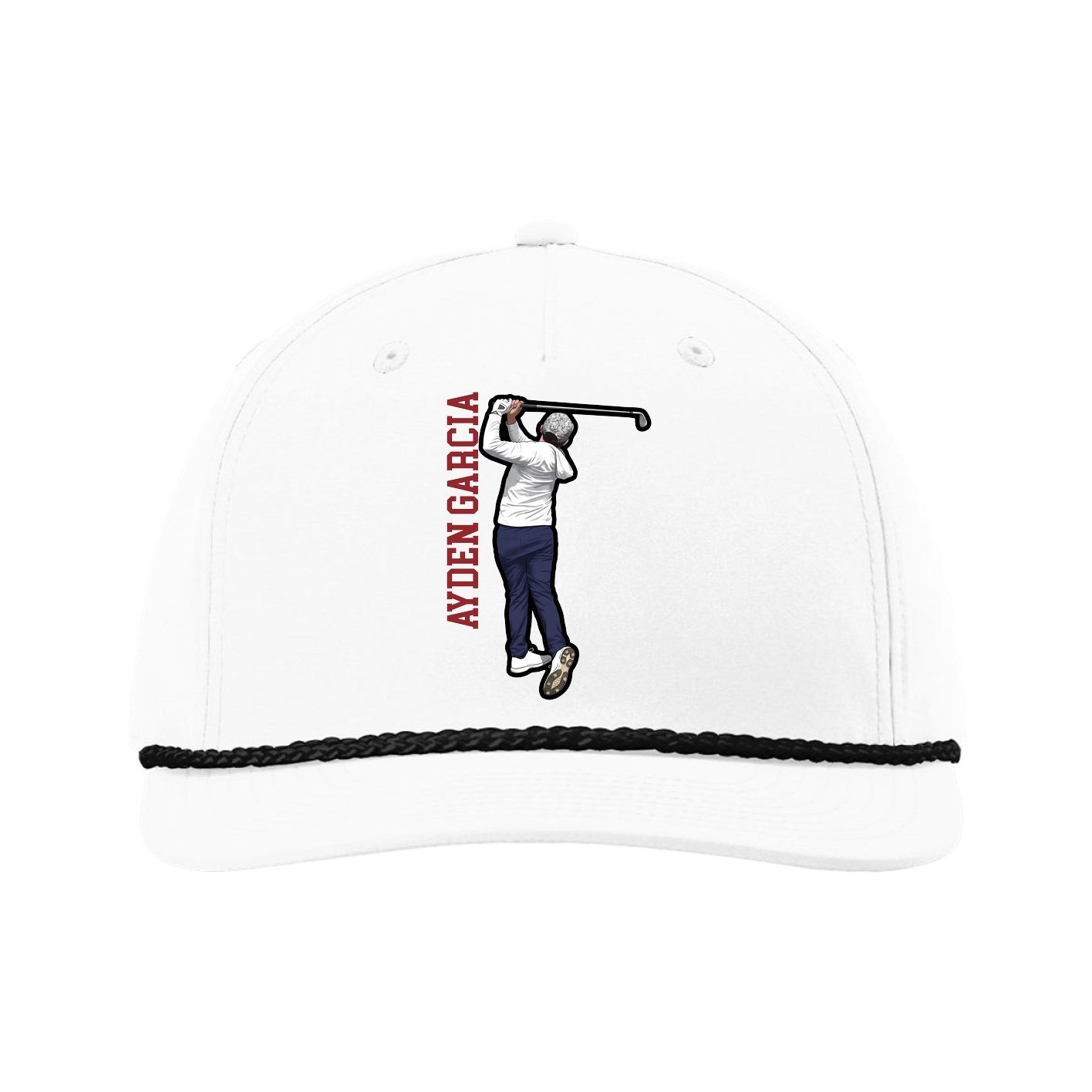 Five-Panel Classic Rope Cap — Name Vertical in White