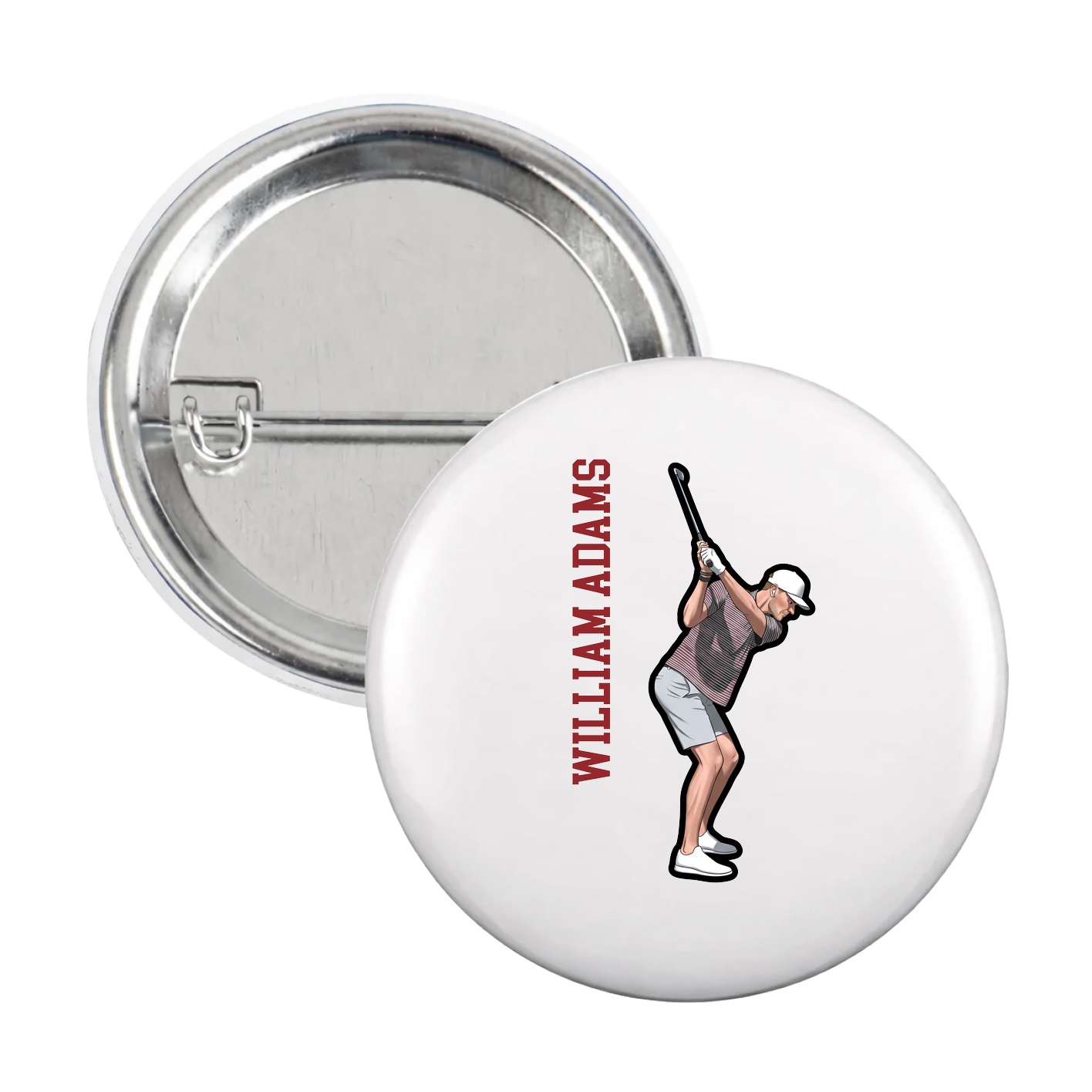 Game Day Button — Name Vertical in White