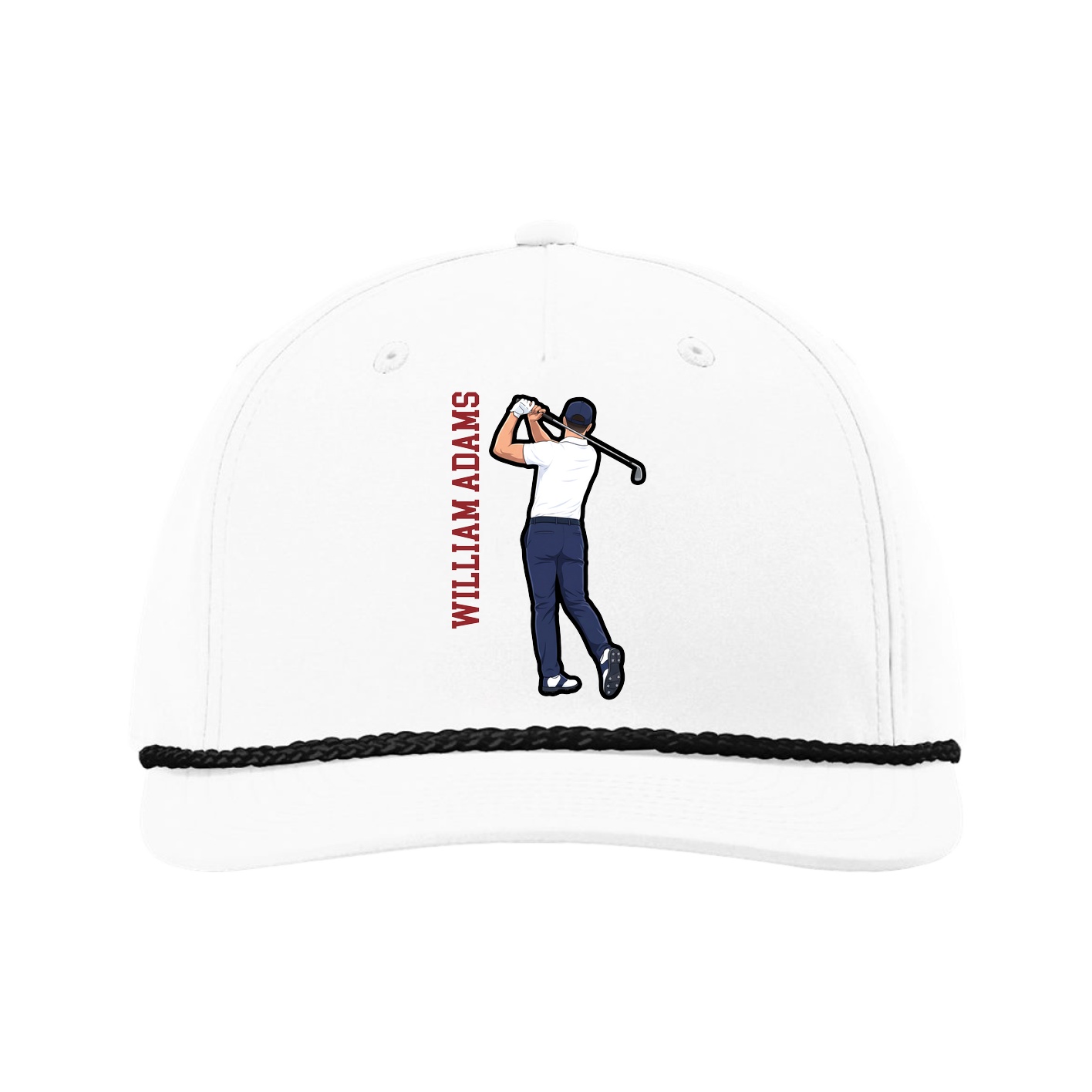 Five-Panel Classic Rope Cap — Name Vertical in White