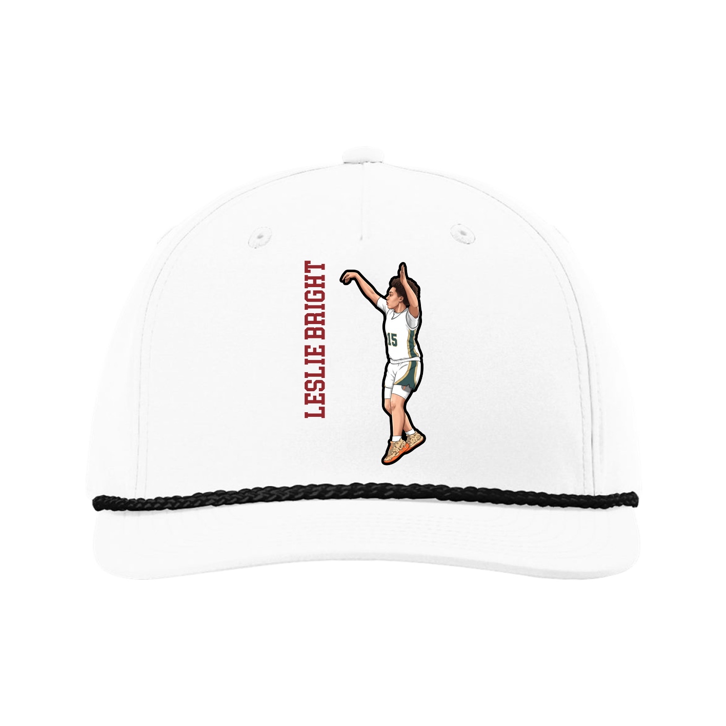 Five-Panel Classic Rope Cap — Name Vertical in White