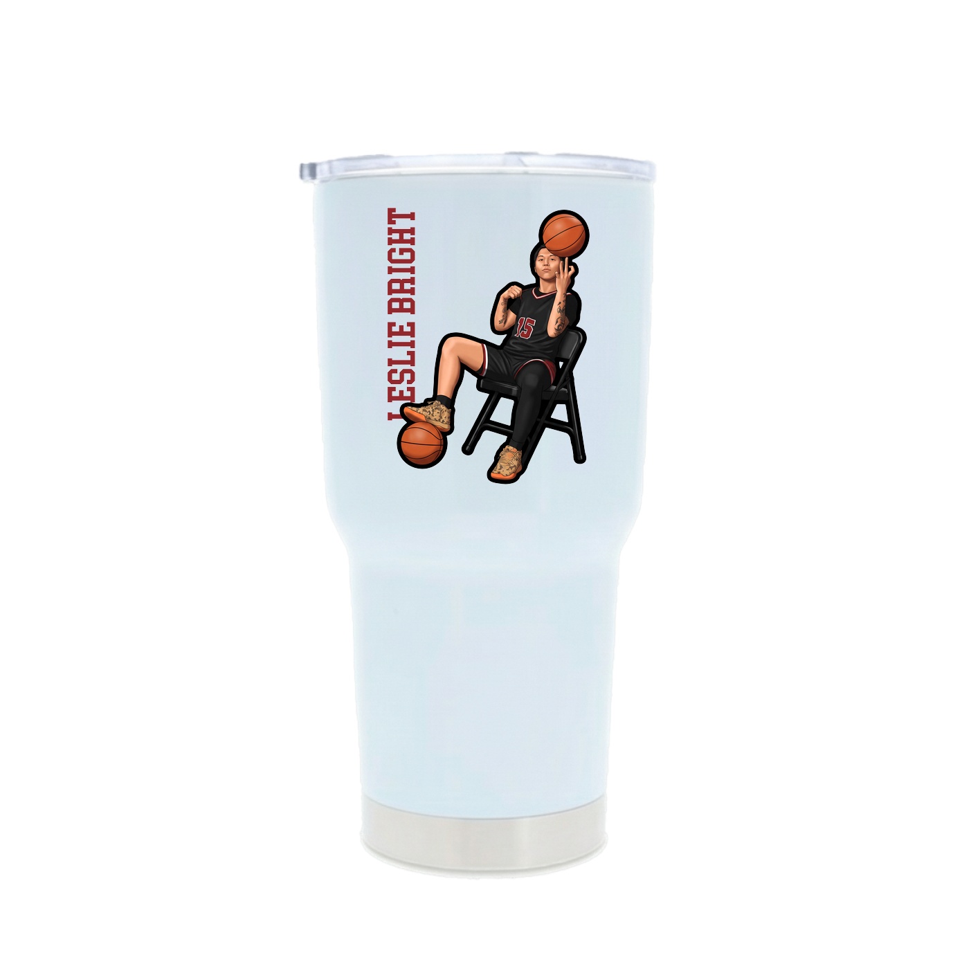 30oz Stainless Steel Tumbler — Name Vertical in White
