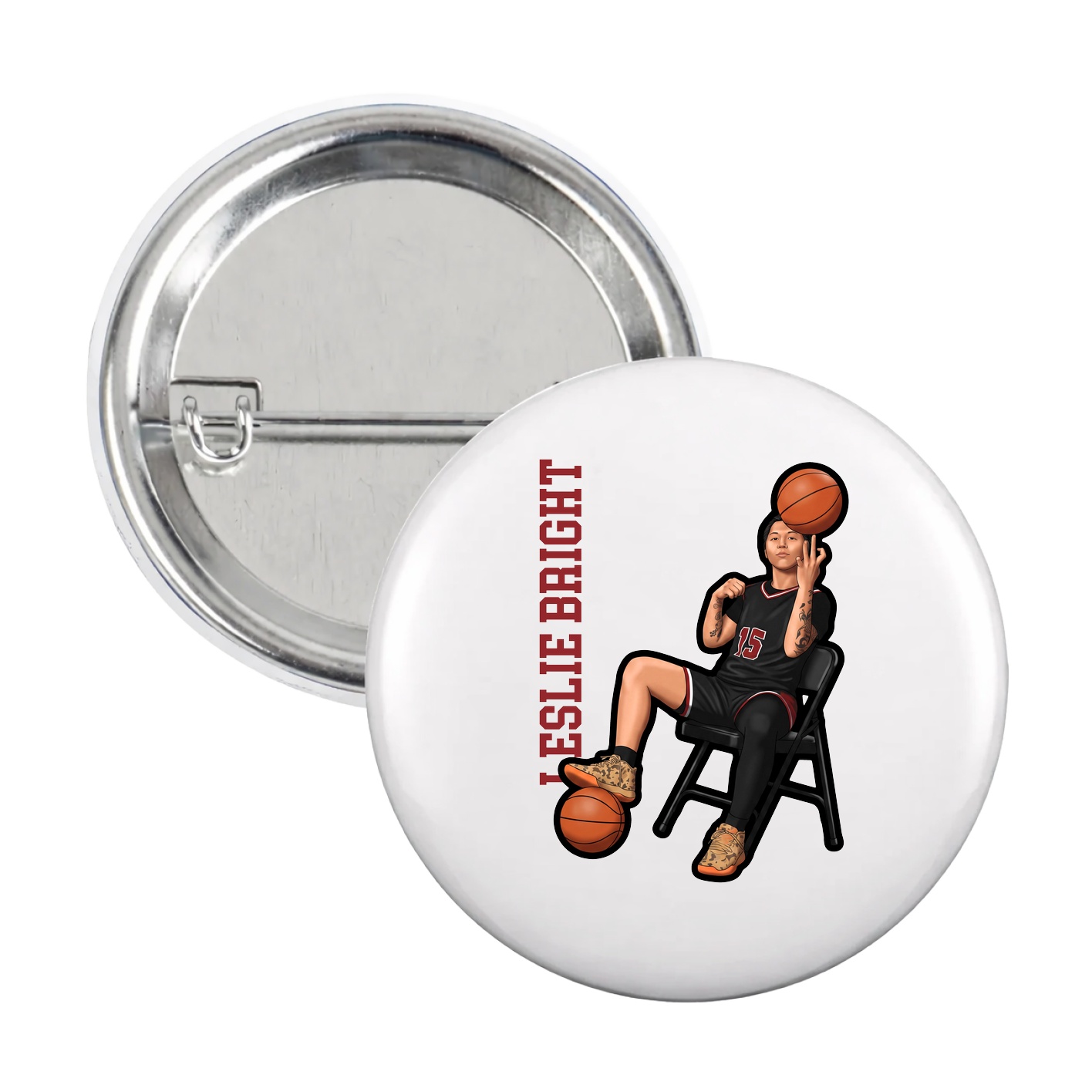 Game Day Button — Name Vertical in White