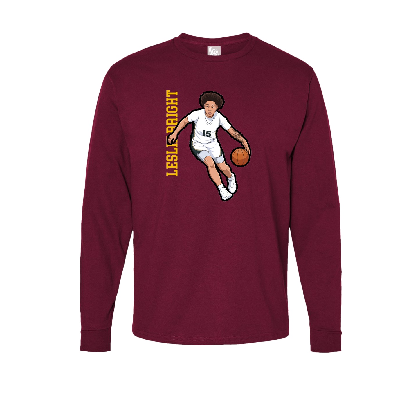 Long Sleeve Tee — Name Vertical in Cardinal