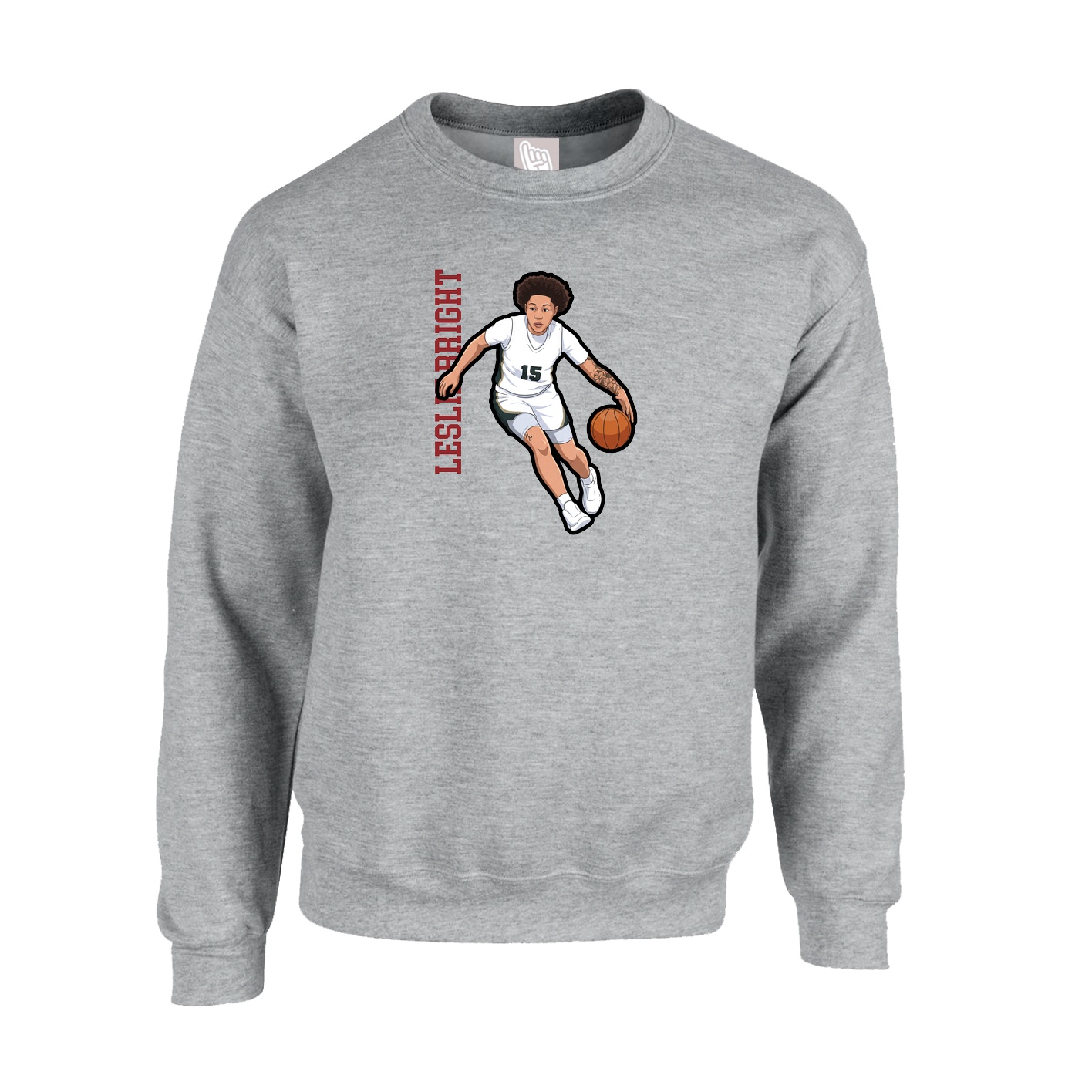 Fleece Crew — Name Vertical in Grey