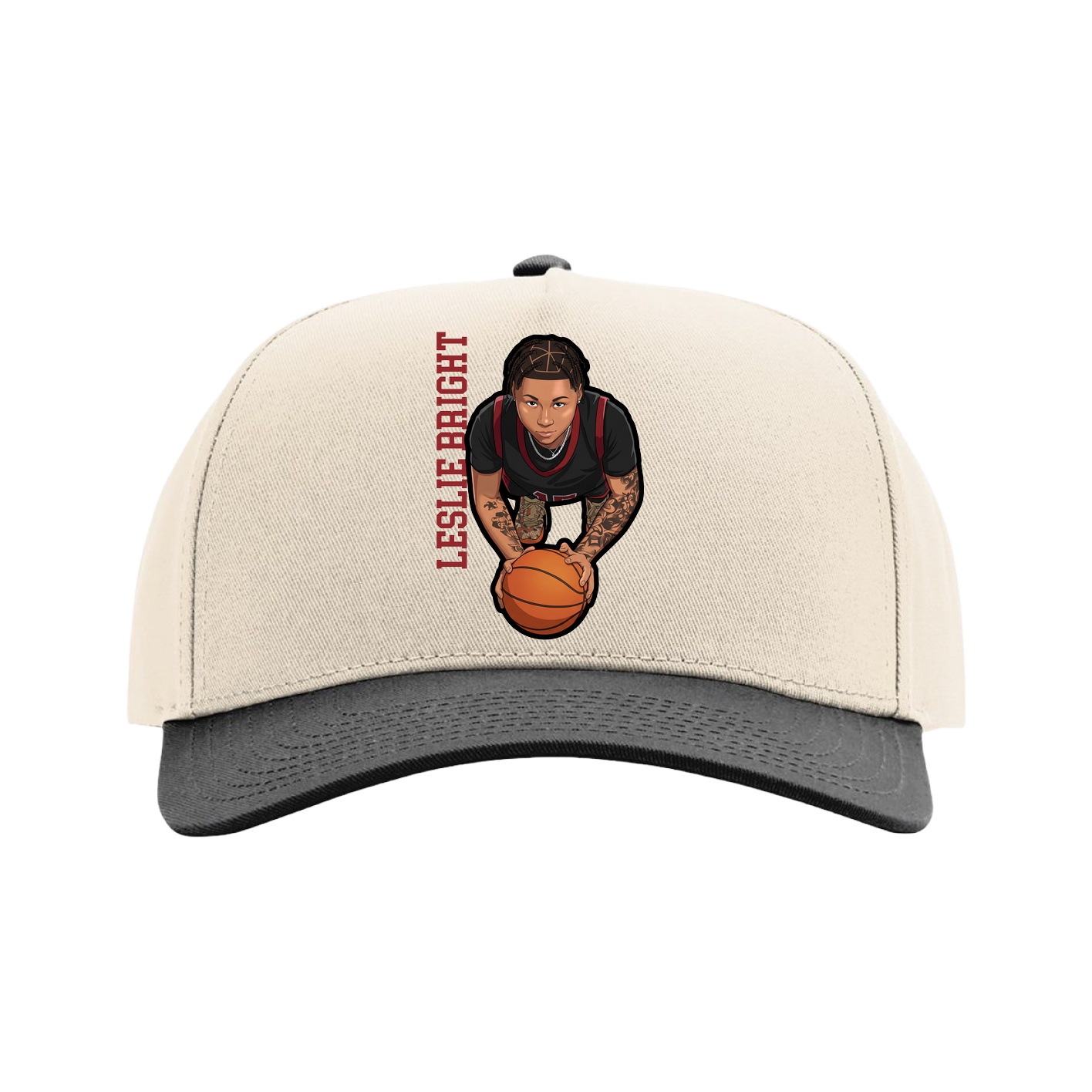Full Fabric Five-Panel Champ Cap — Name Vertical in Cream/Black