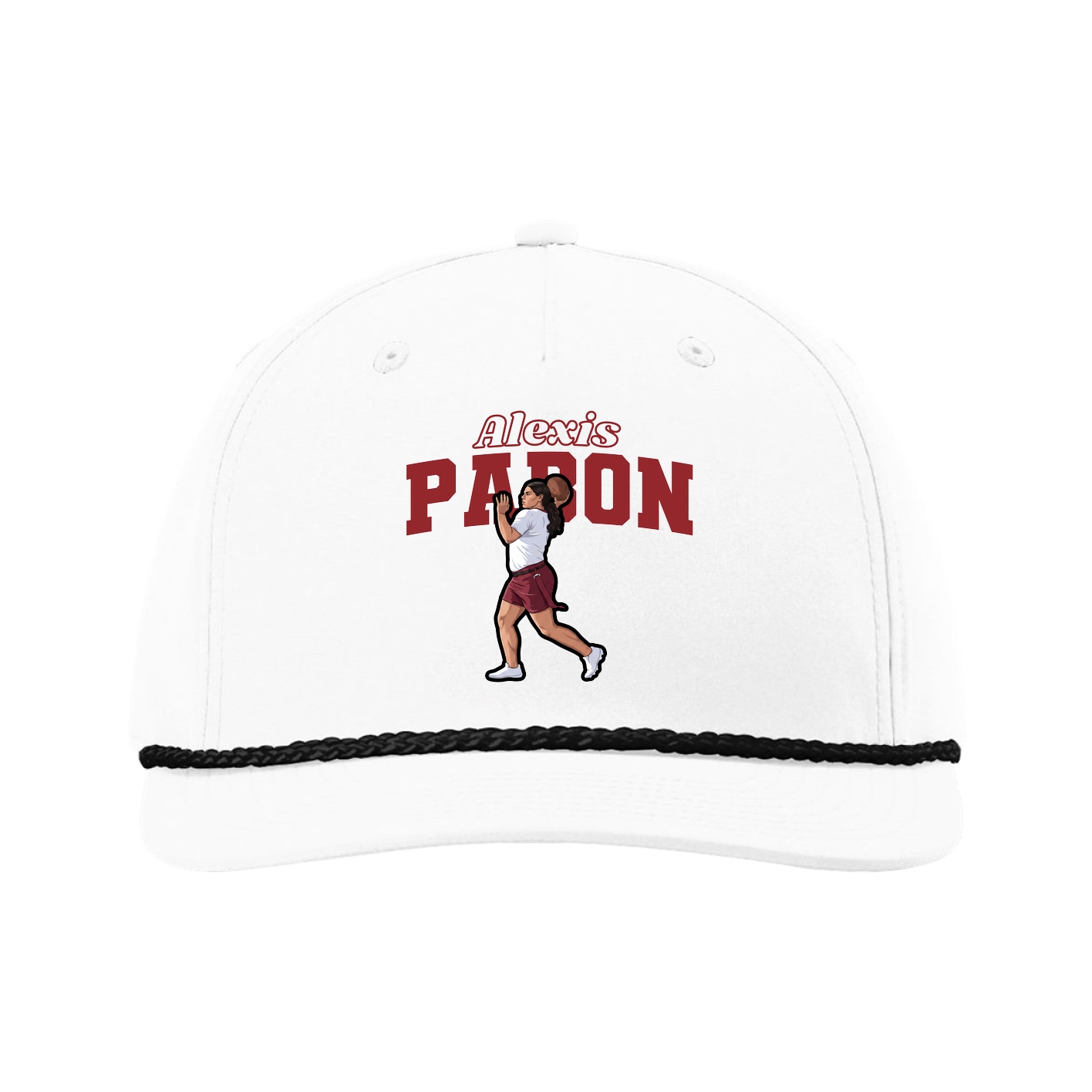 Five-Panel Classic Rope Cap — Name Arch in White
