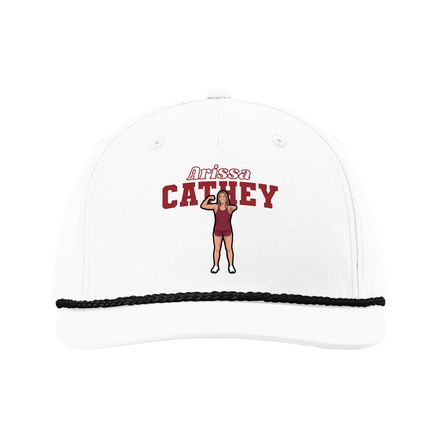 Five-Panel Classic Rope Cap — Name Arch in White