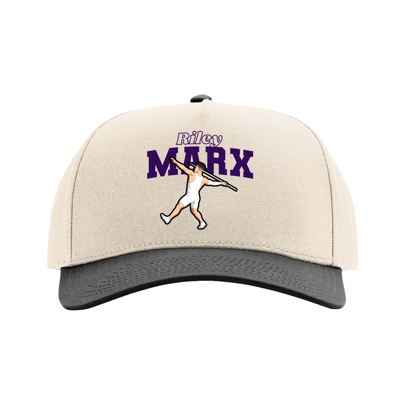 Full Fabric Five-Panel Champ Cap — Name Arch in Cream/Black