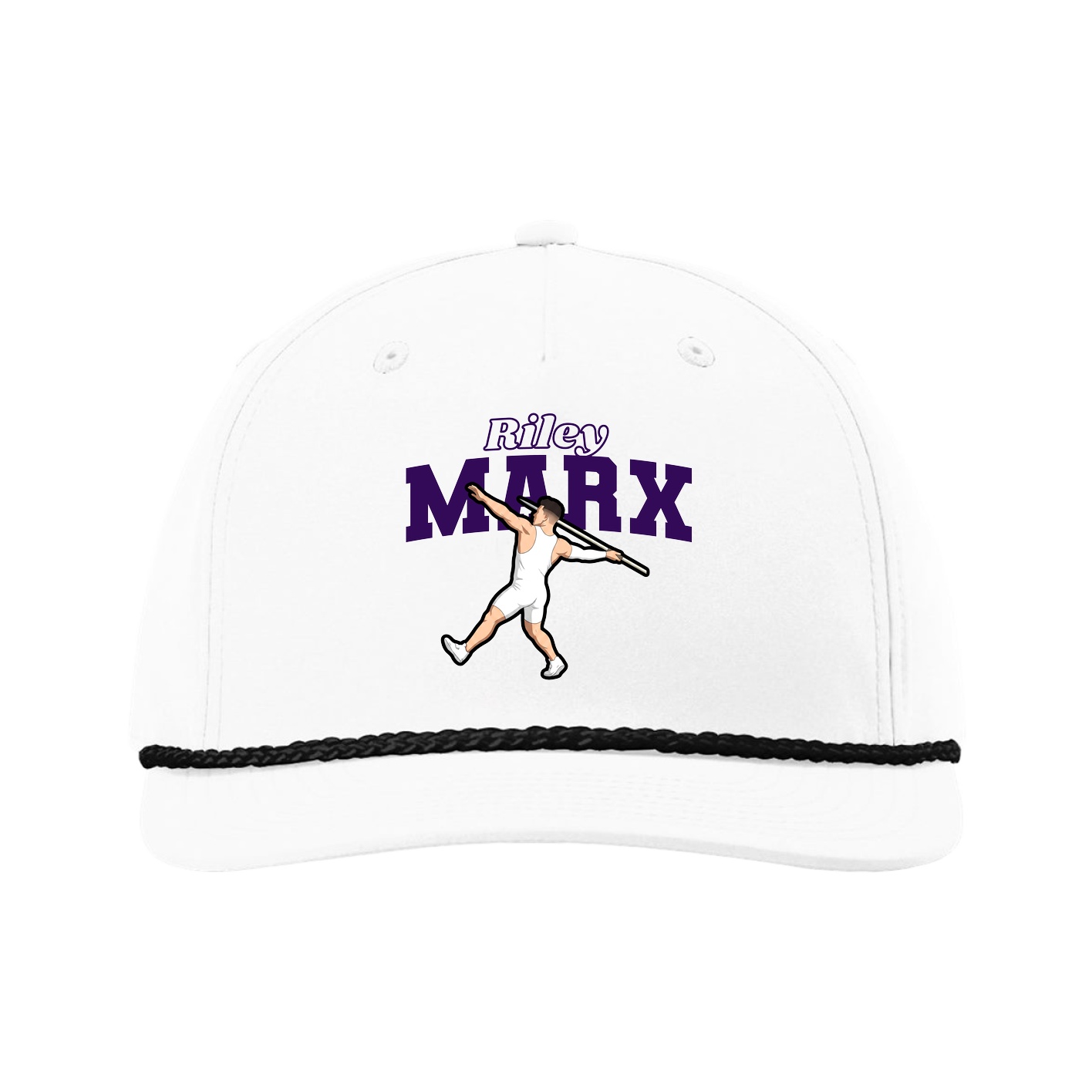 Five-Panel Classic Rope Cap — Name Arch in White