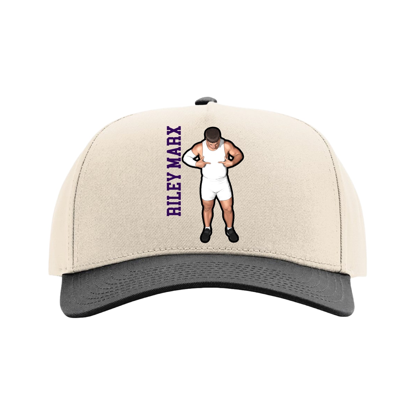 Full Fabric Five-Panel Champ Cap — Name Vertical in Cream/Black