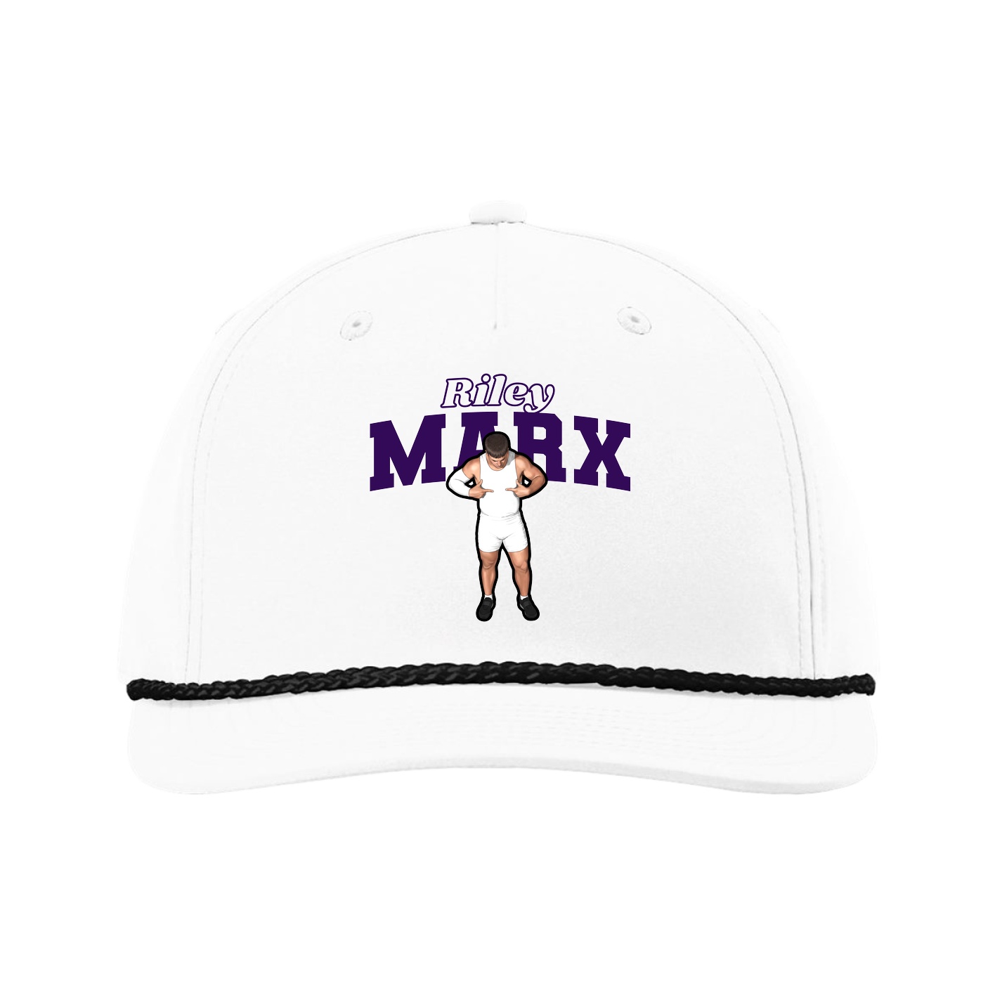 Five-Panel Classic Rope Cap — Name Arch in White