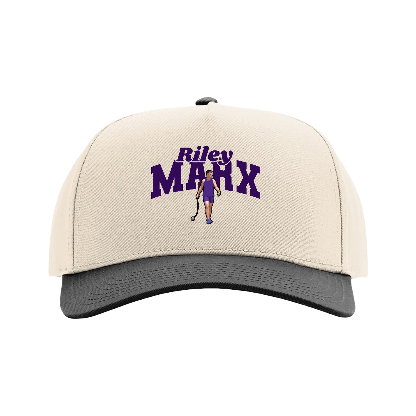 Full Fabric Five-Panel Champ Cap — Signature Arch in Cream/Black