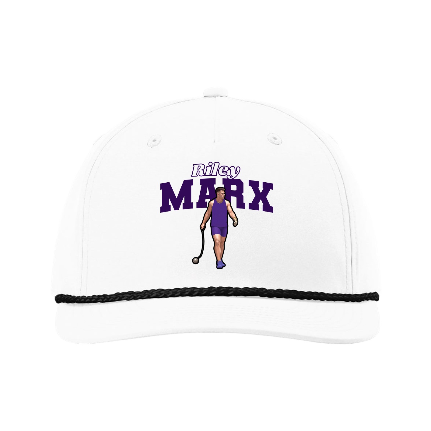 Five-Panel Classic Rope Cap — Name Arch in White