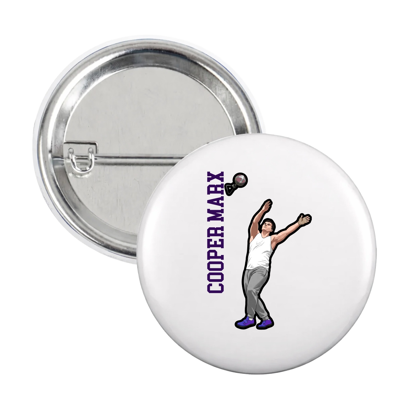 Game Day Button — Name Vertical in White