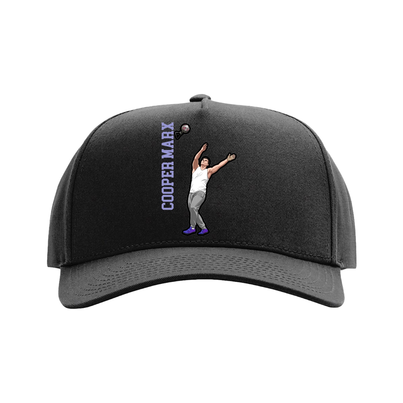 Full Fabric Five-Panel Champ Cap — Name Vertical in Black