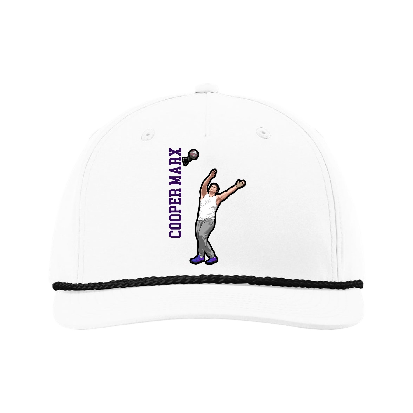 Five-Panel Classic Rope Cap — Name Vertical in White