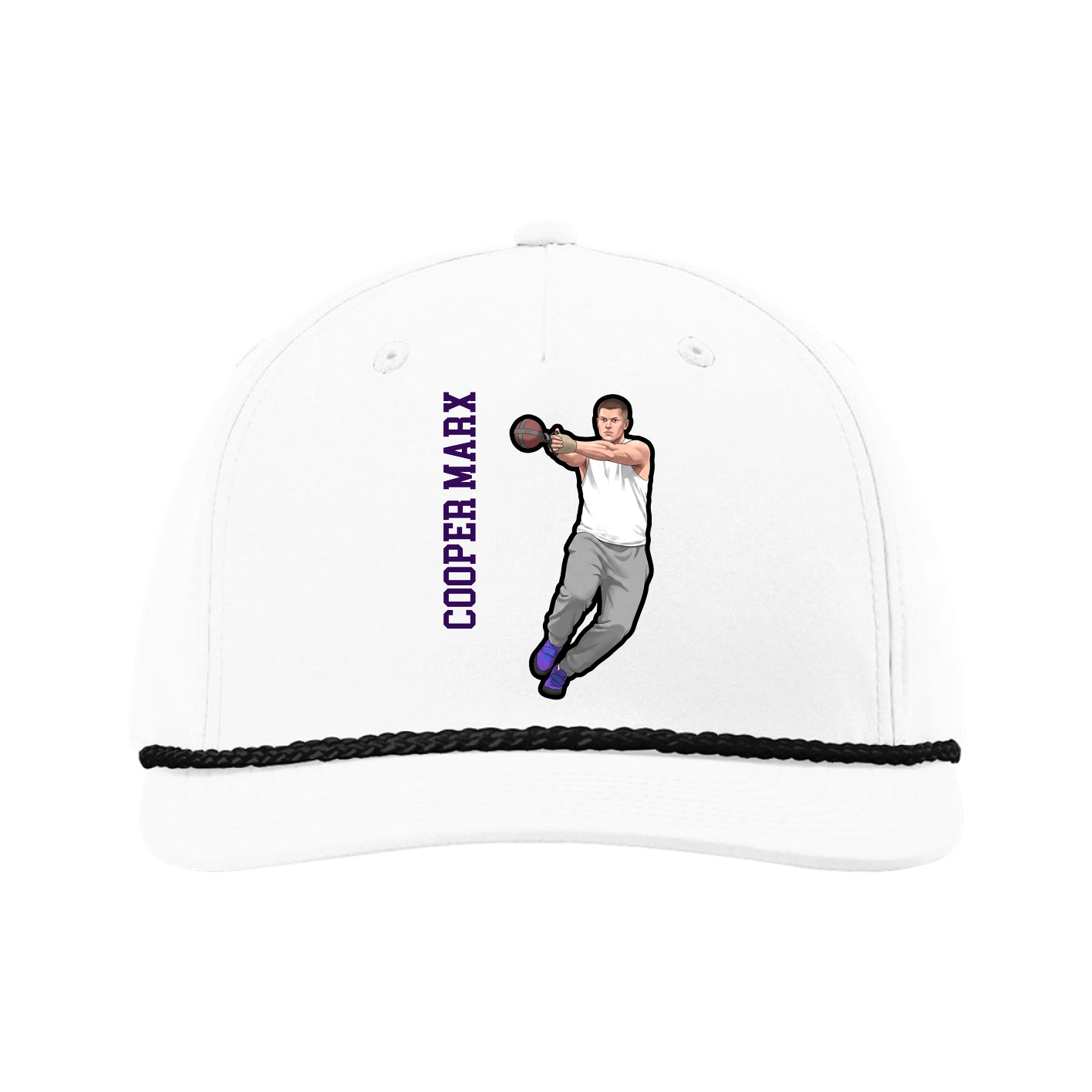 Five-Panel Classic Rope Cap — Name Vertical in White