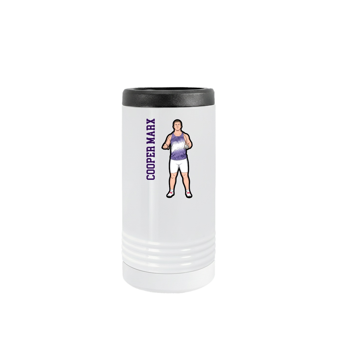 Slim Beverage Holder — Name Vertical in White