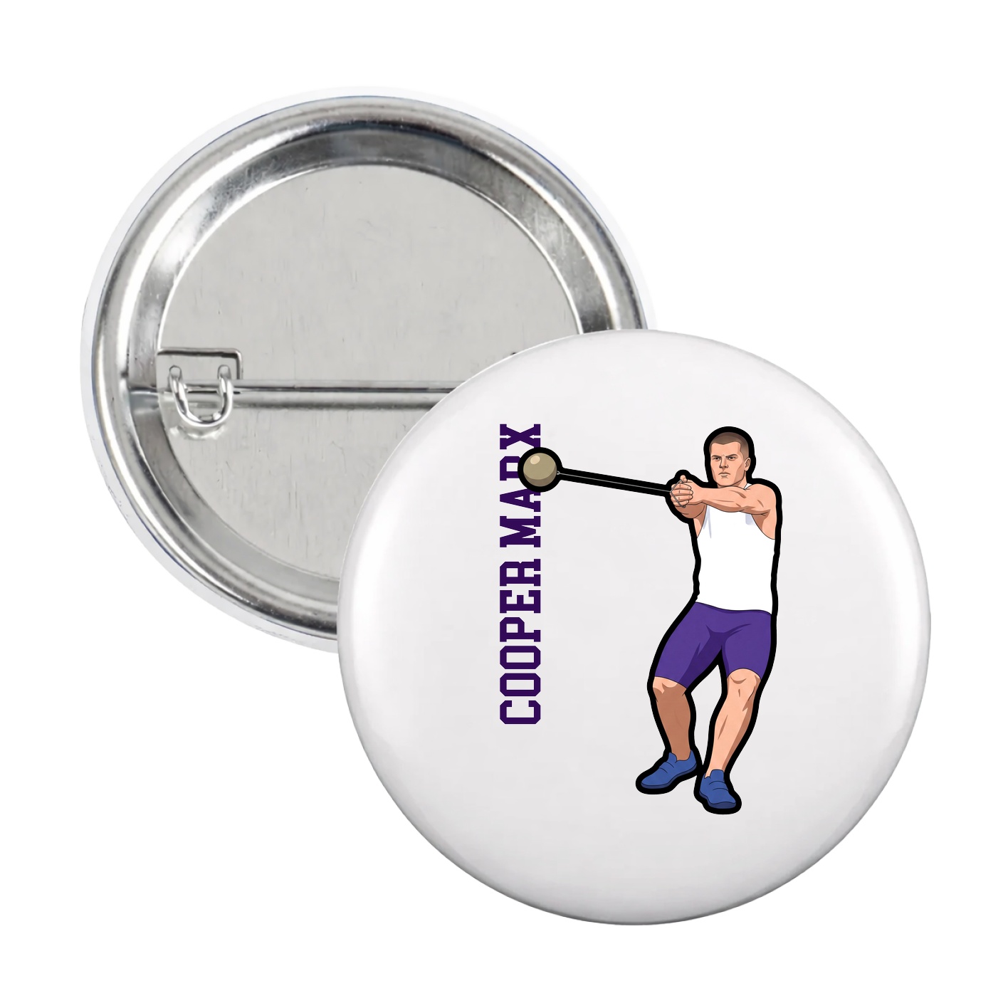Game Day Button — Name Vertical in White