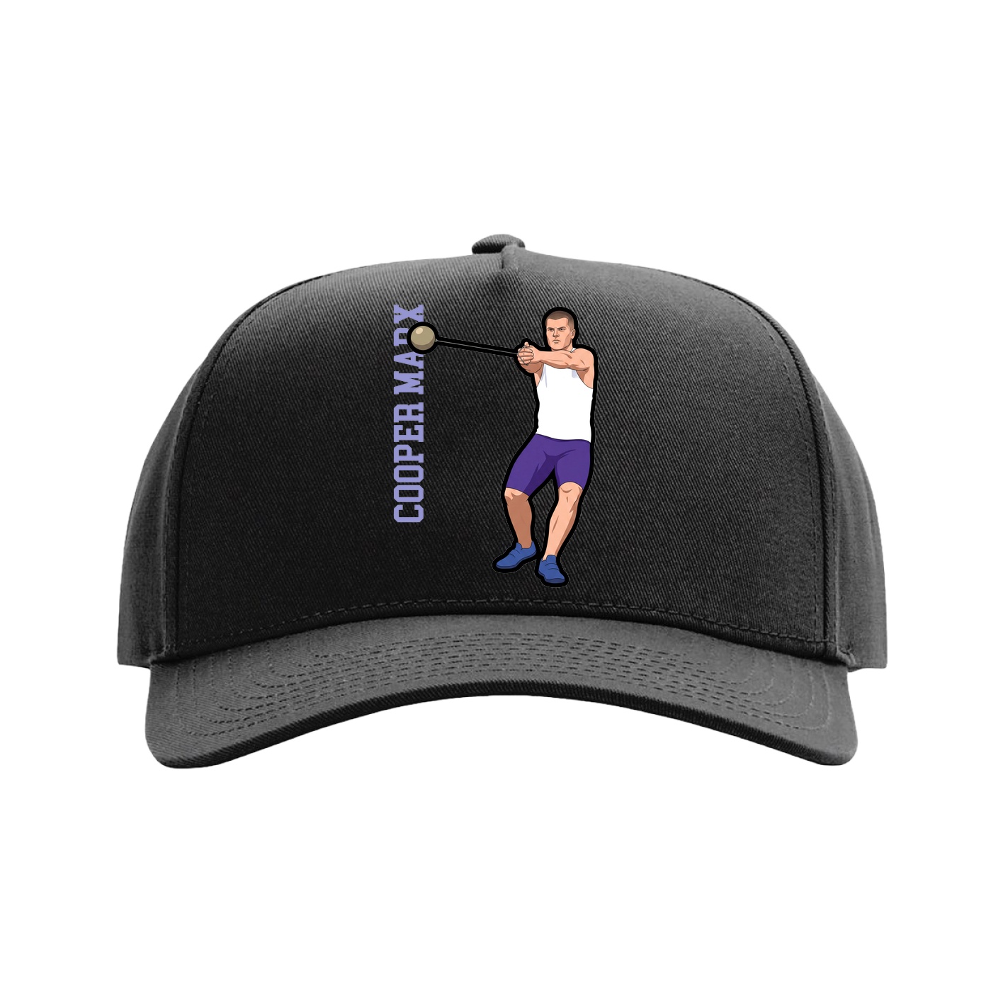 Full Fabric Five-Panel Champ Cap — Name Vertical in Black
