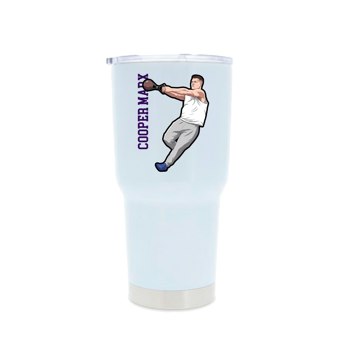 30oz Stainless Steel Tumbler — Name Vertical in White