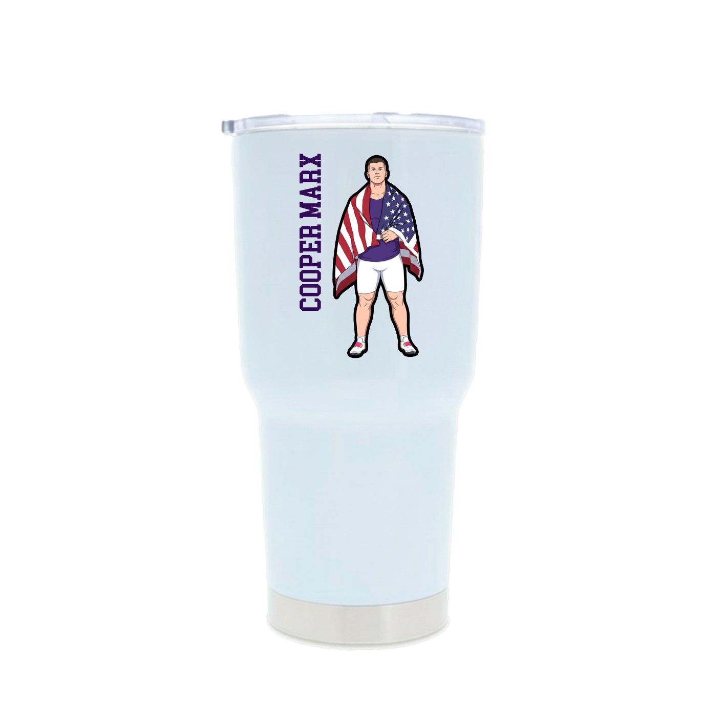 30oz Stainless Steel Tumbler — Name Vertical in White