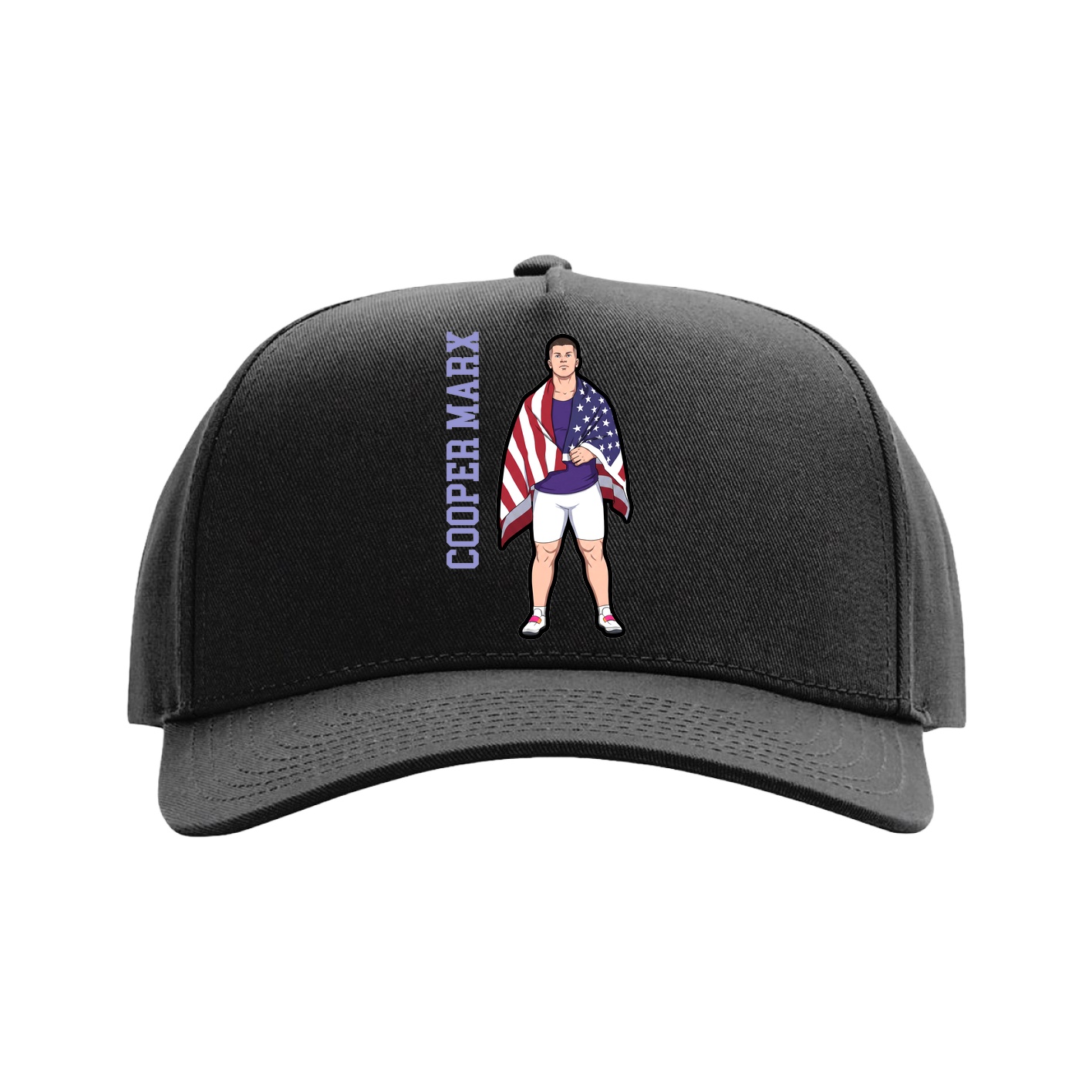 Full Fabric Five-Panel Champ Cap — Name Vertical in Black