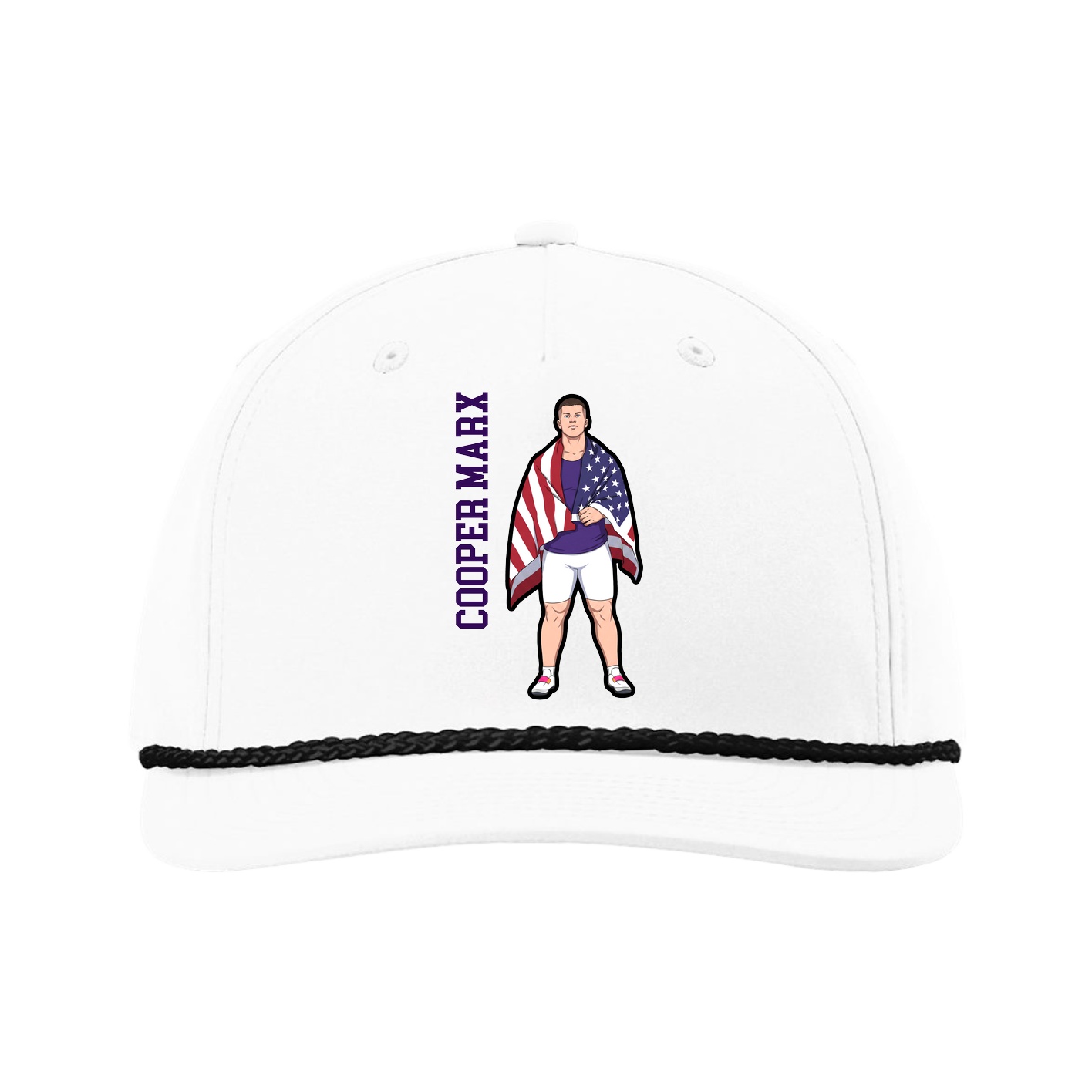 Five-Panel Classic Rope Cap — Name Vertical in White