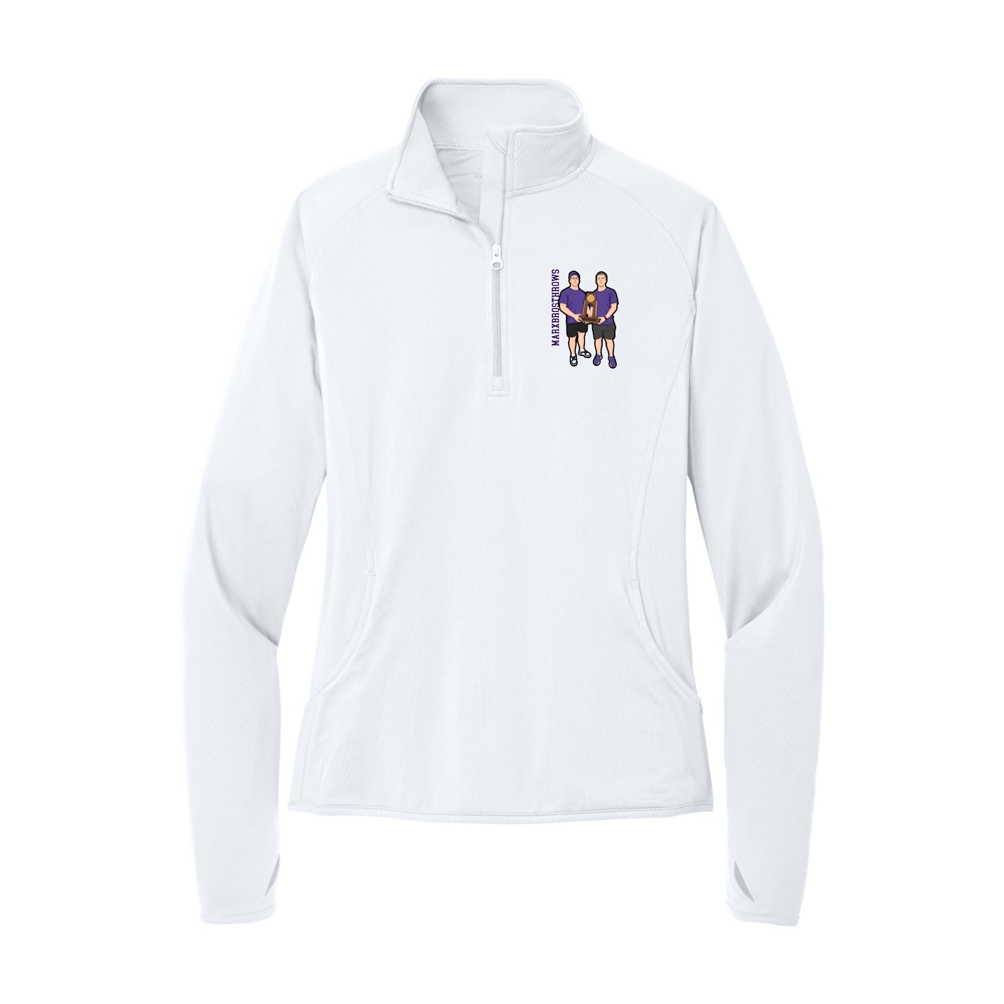Women's Q-Zip Pullover — Name Vertical in White