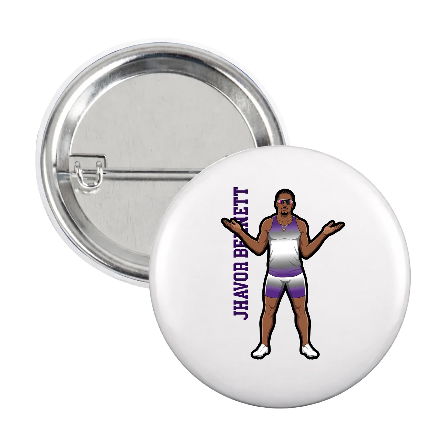 Game Day Button — Name Vertical in White