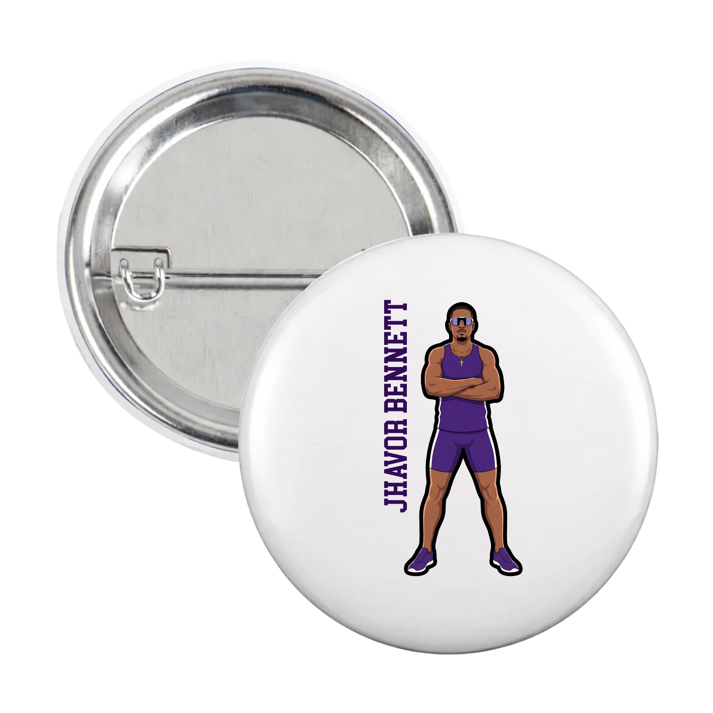 Game Day Button — Name Vertical in White