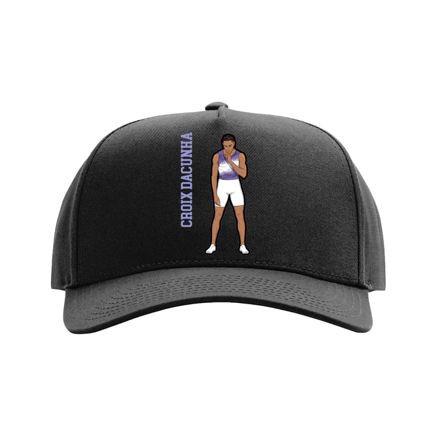 Full Fabric Five-Panel Champ Cap — Name Vertical in Black