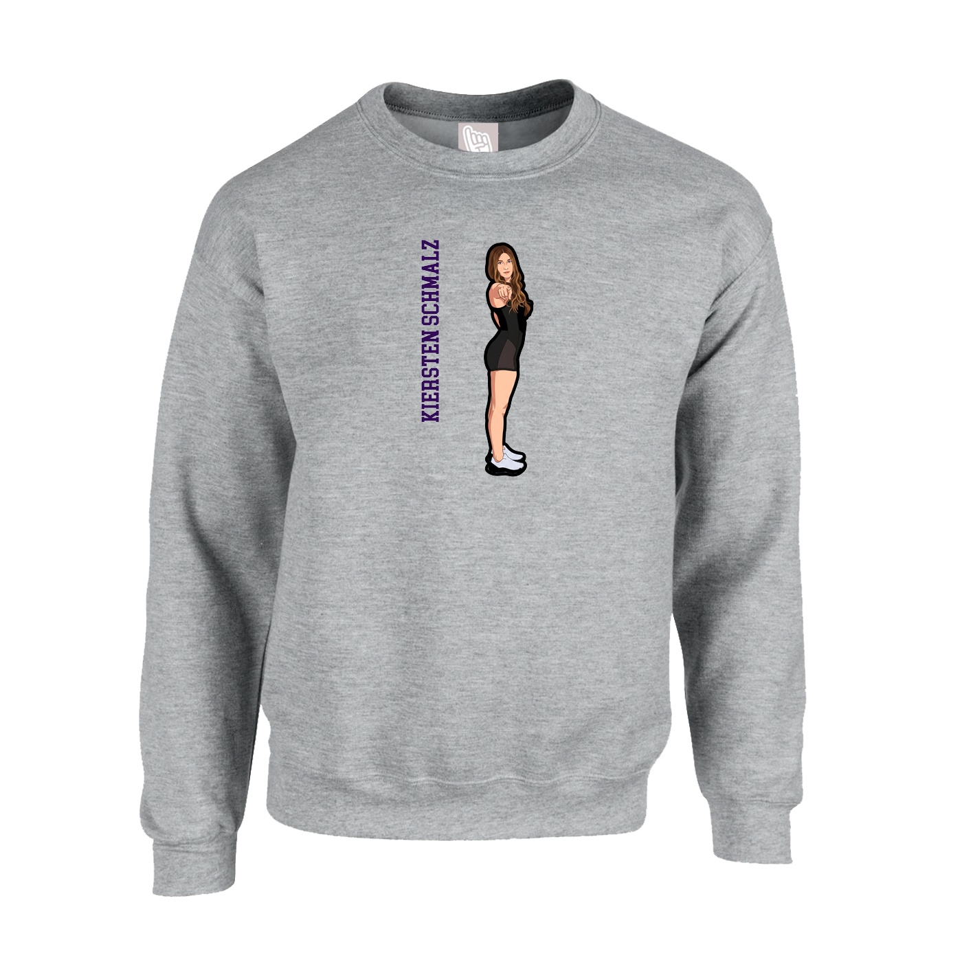 Fleece Crew — Name Vertical in Grey