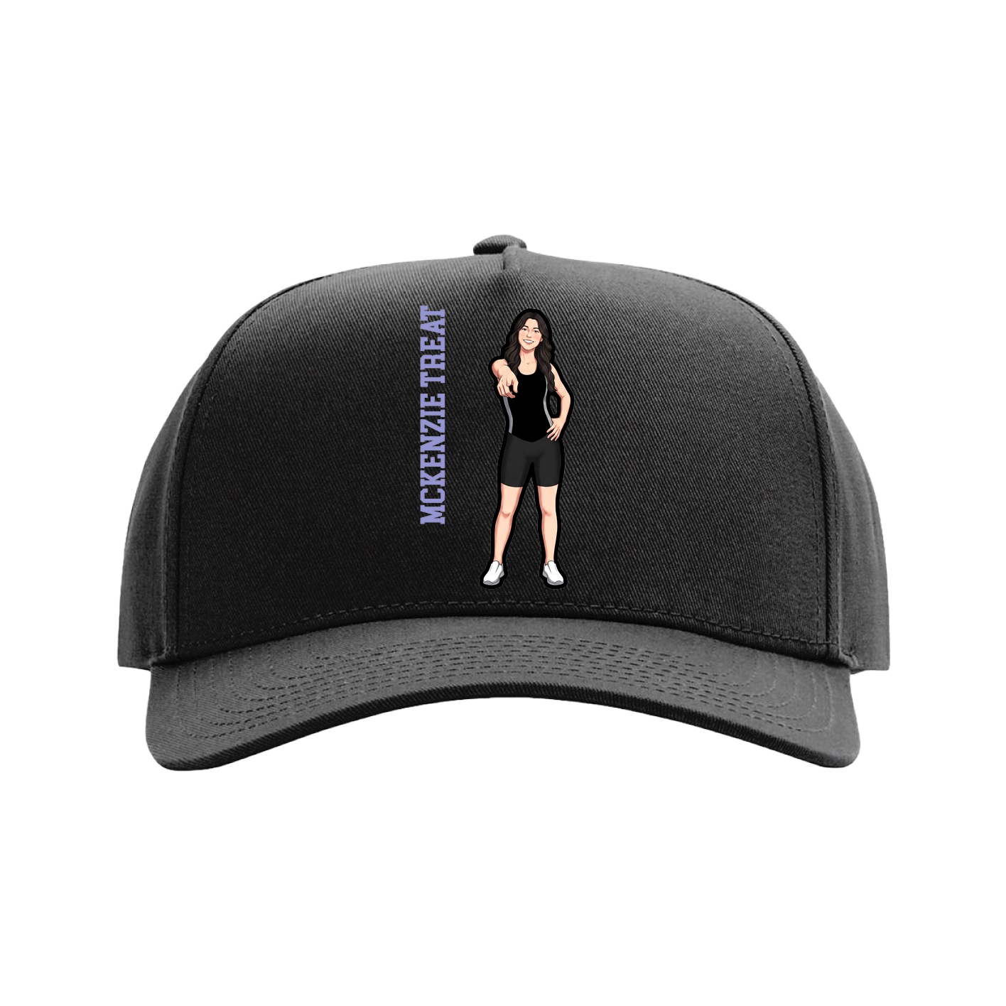 Full Fabric Five-Panel Champ Cap — Name Vertical in Black