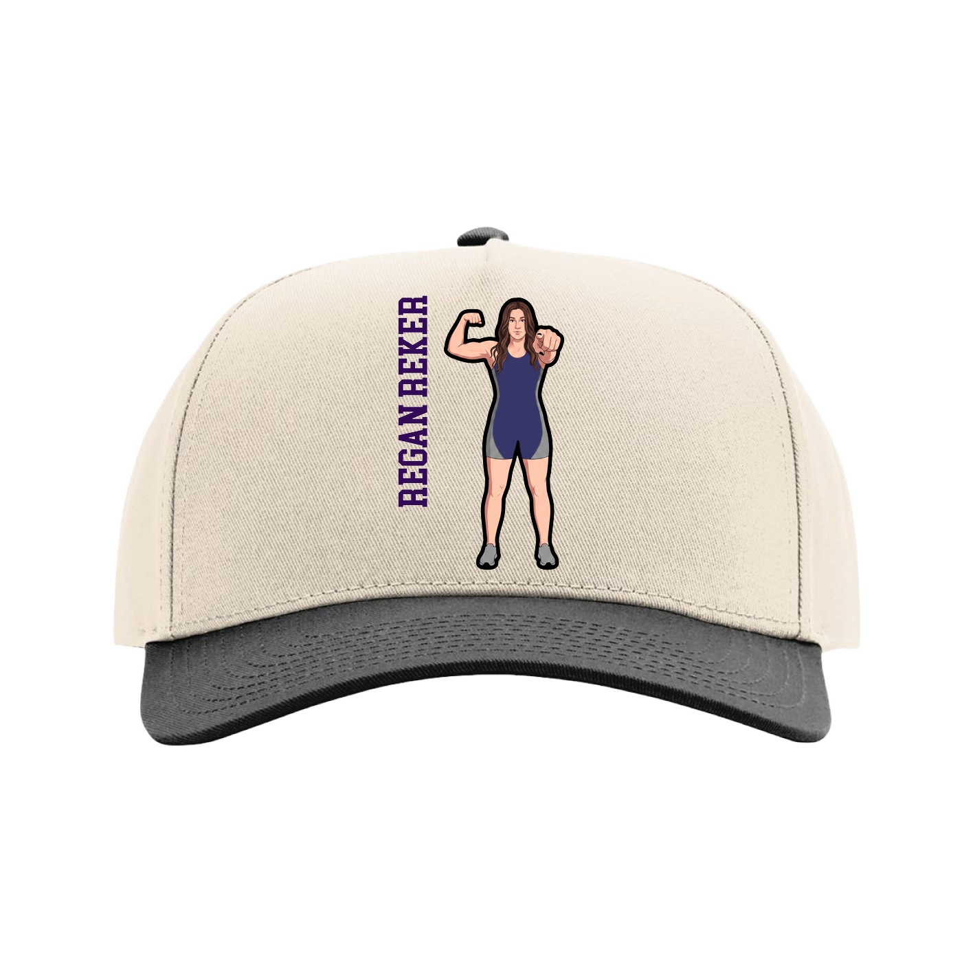 Full Fabric Five-Panel Champ Cap — Name Vertical in Cream/Black
