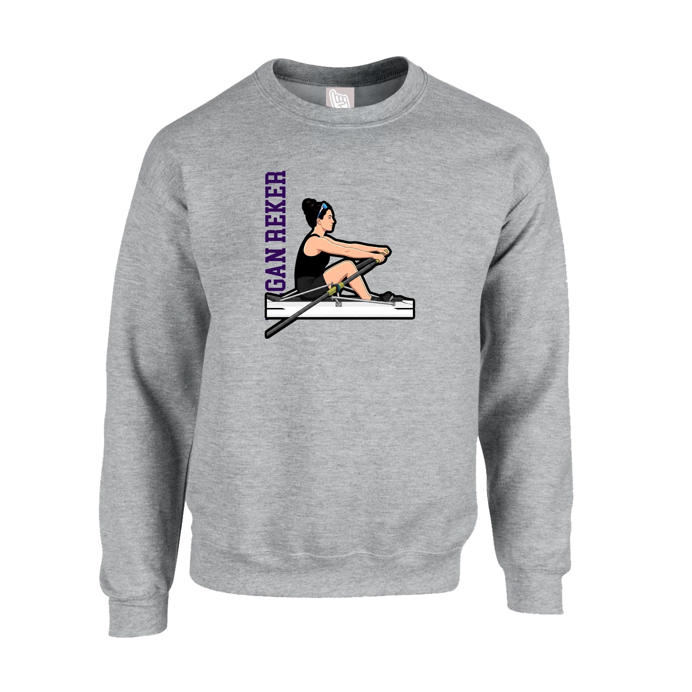 Fleece Crew — Name Vertical in Grey