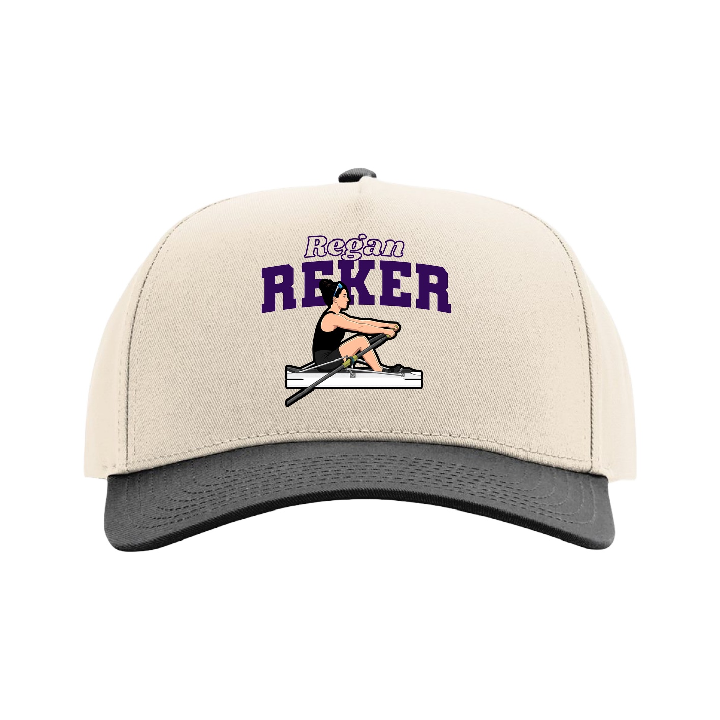 Full Fabric Five-Panel Champ Cap — Name Arch in Cream/Black