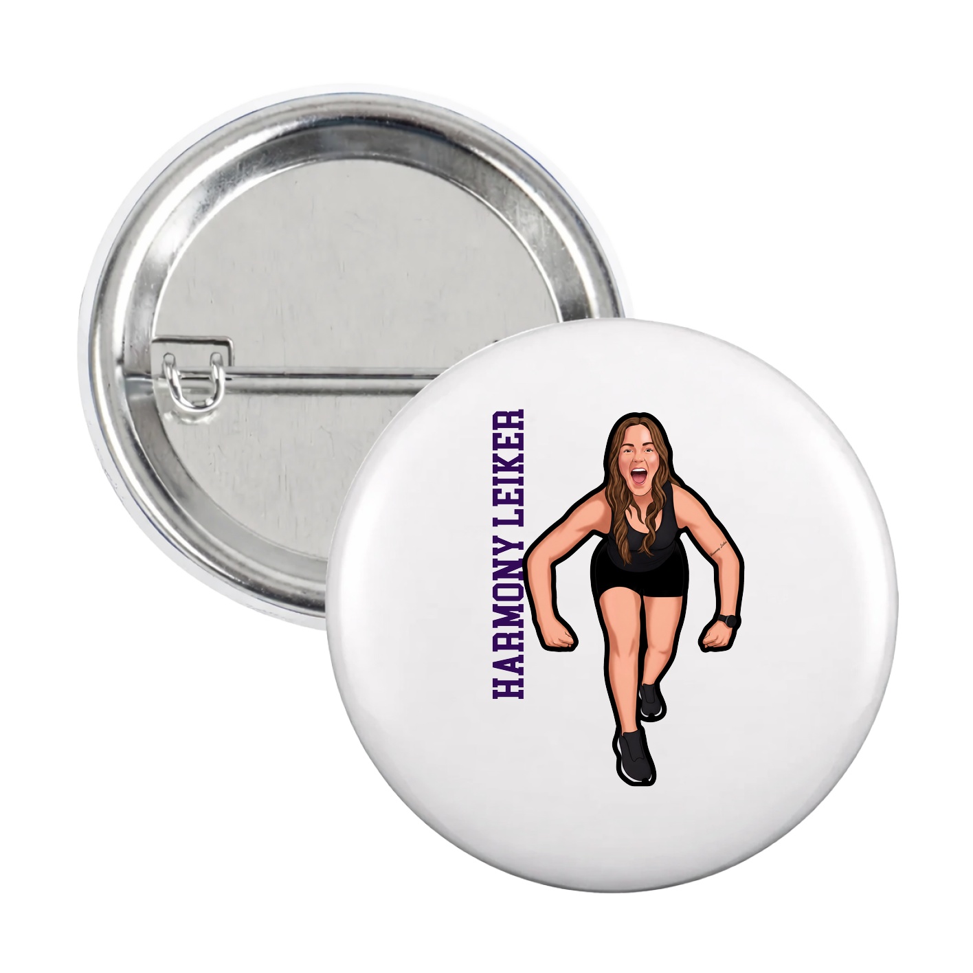 Game Day Button — Name Vertical in White