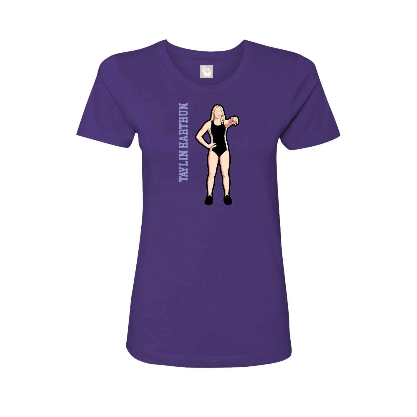 Fitted Women's Tee — Name Vertical in Purple