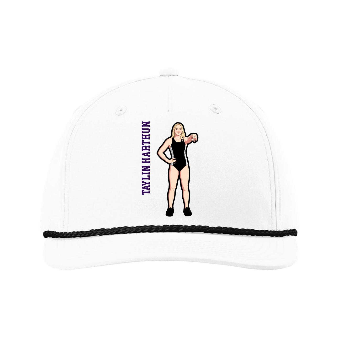 Five-Panel Classic Rope Cap — Name Vertical in White